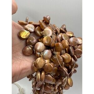 11-13 mm golden brown coin freshwater pearl, top side drilled AA+ baroque DIY 15